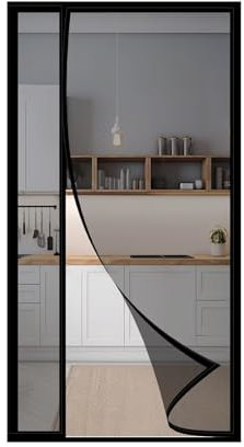 Magnetic Fly Screen Door Magnetic Fly Screen，Magnetic Door Curtain Optimal Protection Against Flies and Insects, Black/110x255cm