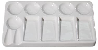 QXSJEDYCH Keramikpalette, 6 Löcher, 4 Fächer mit Stifthalter, Kunsthandwerk, Bastler, Handwerker, Farbtablett, Malwerkzeuge Farbe
