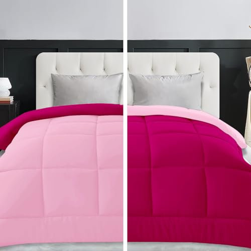Trapunta Invernale Singola 180x260, Piumone Caldo Letto Autunno Inverno Tinta Unita Double-Face Imbottita Morbida Microfibra Modello Giuditta Quattro Stagioni Bicolore Rosa&Fucsia, Singolo