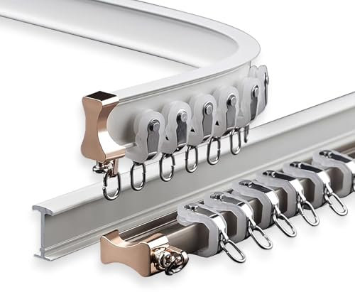 Gebogene Vorhangschiene mit stummen Rollen Gardinenstange aus Aluminium Vorhangschiene Flexibel und Gebogene 1-läufige Vorhangschiene for Decke(White,2.5m(8.2ft))