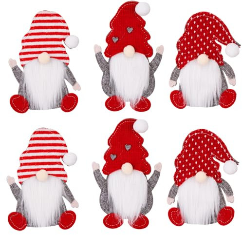 Portaposate Feltro Natalizio, 6 Pz Tasca per Posate Babbo Natale, Rosso Coltelli Forchetta Stoviglie, Gnomi Senza Volto, Decorazioni da Tavola