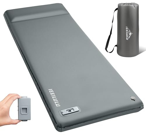 IEEILULU Isomatte Selbstaufblasend Elektrisch, Camping Matratze aus Schaumstoff mit Elektrischer Pumpe, Aufblasbare Isomatte 8CM, Wasserdicht Schlafmatte Toff für Wandern Zelt Outdoor (Grau)