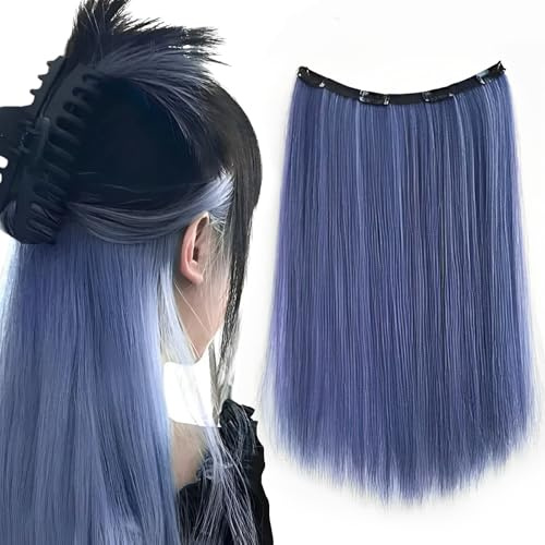 DBAILY Ciocche di capelli da agganciare, clip in extension, accessori per capelli da donna, colore blu, per ciocche di capelli da 50 cm, 60 g, colore grigio blu
