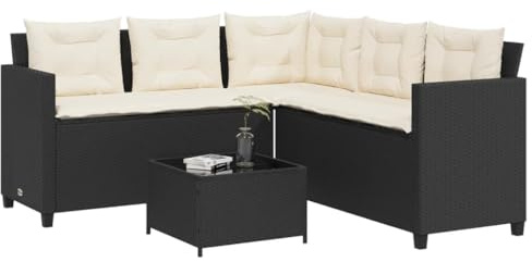 IKAYAA L-Form Balkonsofa - Gartenmöbel Klein Poly Rattan-Schwarz