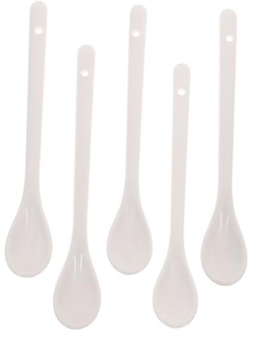 Gatuida Cuchara De Café De Cerámica Blanca 16.5 Cm Juego De 5 Piezas Mango Largo Utensilios Cocina Práctica Para Sopa y Gachas