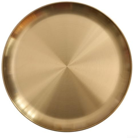 Gold Round Storage Tray,Metal Decorative Storage Organizer Tray For Jewelry, Makeup, Cosmetics, Candle, Toiletries(20cm)