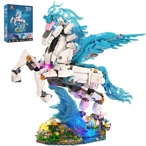 JMBricklayer Pegasus Klemmbausteine Bauset für Erwachsene & Frauen, Fantasie-Tier Kunstmodell mit Beleuchtung, Premium Baustein-Set Geschenk für Weihnachten, Geburtstag & Home-Büro-Dekor - 70015
