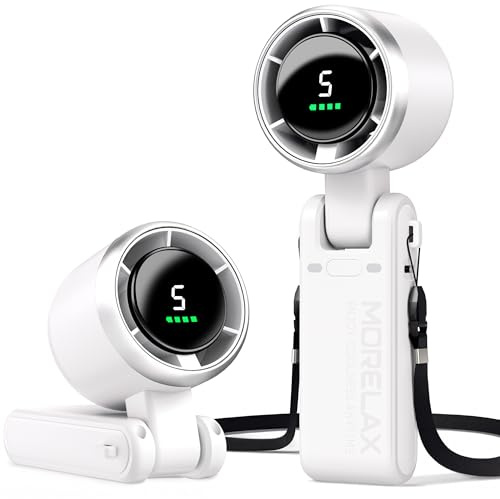 Morelax Personal Handheld Fan,High-Speed Turbo Fans,5-Speed with LED Display,Powerful Motor,4000mAh,USB Rechargeable Portable Cooling Fan for Outdoor Activities,Travel,Working,White