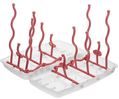 Sosoport Estante Plegable para Biberones con Cubierta Protector para Secado Higiénico y Multiusos Organizador Duradero y Resistente para Bebés Rosa