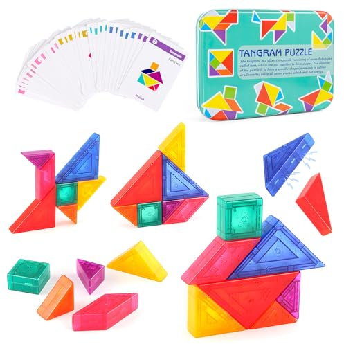 LTFIOON Magnetisches 3D Tangram Puzzle – Tangram magnetisch für Kinder ab 3 Jahren mit 32 Karten, Förderung von Kreativität & räumlichem Denken, Sicher verpackt Kinder