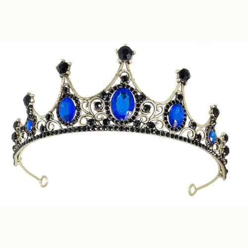 Ziranee Couronne Baroque Bleu,Diadème en Cristal Gothique Diadème de Mariage Diadème en Strass Bijoux de Tête de Mariée Banquet et Fête d'anniversaire