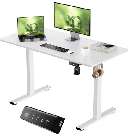 buybyroom Mesa Regulable Altura, Escritorio Elevable Eléctrico con Panel Inteligente de Memoria, para Office Desk y Mesa Trabajo, Puerto USB, 120x60cm, Blanco