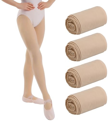 Lancry 4 pares de medias de 40 deniers para niñas, de terciopelo, medias elásticas para ballet, color carne, 2-5 años
