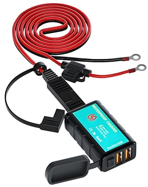 Lancoon Cargador USB Moto Profesional Dual 18W con Pantalla Voltaje & Conector SAE, IP66 Impermeable para Barco/Marine/SUV