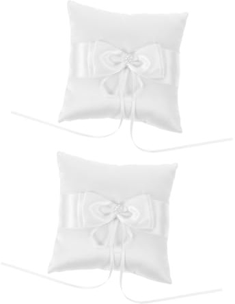 TOYANDONA 2 Pièces Coussin Porte-Alliance Mariage Lin et Polyester avec Dentelle et Perles Oreiller Anneau Mariage Sécurisé avec Ruban pour Cérémonie Élégant Coussin Alliances pour Porteur
