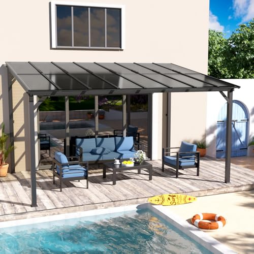 UDPATIO Terrassenüberdachung Borneo 4.2x3 m mit 6mm Doppelstegplatten aus Polykarbonat Stabilem Stahlrahmen und UV-Polycarbonat Dach für Garten, Terrasse, Schwarz