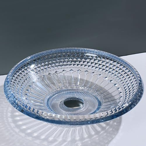 ZYCDP Vasque Lavabo Verre 440 X 440 X 115 mm Vasque A Poser Salle De Bain Ronde Cristal Bleu Cristal