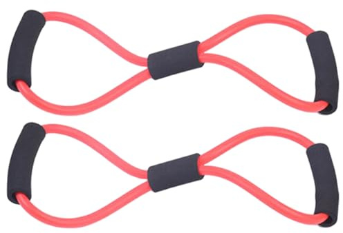 DECOMELODY Lot de 2 Bandes de Résistance en Caoutchouc Rouge Forme 8 Corde Élastique d'exercice pour Renforcement Musculaire Étirements Yoga et Fitness à Domicile Voyage Outil Portable