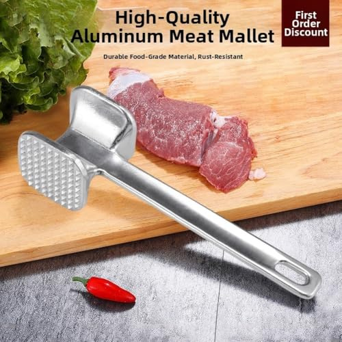 Aluminum Meat Tenderizer Hammer with Dual Sided Textured and Flat Surfaces for Tenderizing and Pounding For Steak, Beef, Pork, Ergonomic Handle (M)