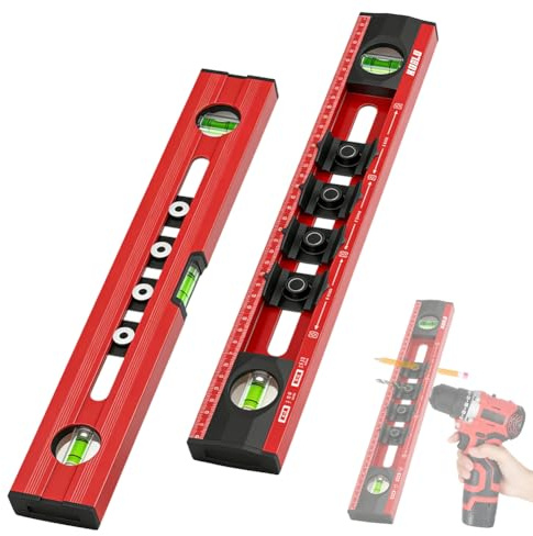 Gabarit de perçage pour électricien - Niveau à bulle de 40 cm - Avec 4 gabarits de perçage réglables - En aluminium avec double échelle pour trous précis, prises, suspension de photos