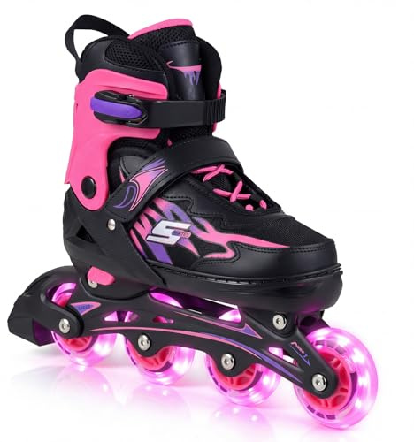 COSTWAY Kids Inline Skates for Boys & Girls, 4 Sizes Adjustable Blades Roller Skates with 4 Light-Up Wheels & Safety Protection, Outdoor & Indoor Skating Sports for Toddlers Beginners