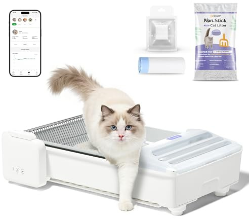 Open-Top Self Cleaning Cat Litter Tray, 2026 Upgraded Extra Large Automatic Litter Tray for Multi-cats, Safety Sensors/App Control/Odor Control/Easy Clean - Includes 5 lbs Premium Cat Litter