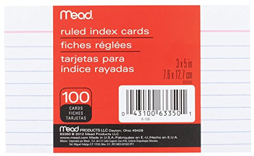 Mead Linierte Karteikarten, Notizkarten, liniert, 100 Stück, 7,6 x 12,7 cm, weiß (63350)