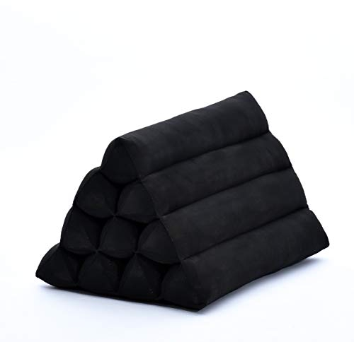 Leewadee Thai Dreieckskissen - Bequemes Rückenstütze Lesekissen Fernsehkissen - Ökologisches Naturprodukt Mit Kapok-Füllung, 50 x 33 x 33 cm, Schwarz