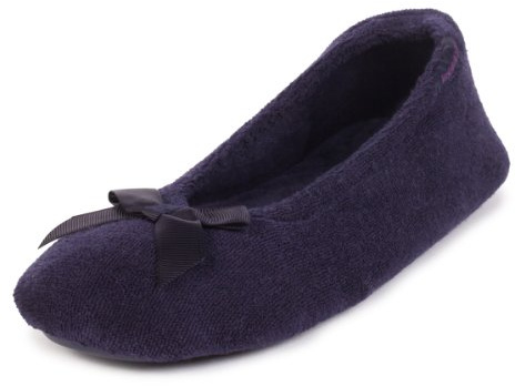 isotoner Femme Ladies Terry Ballerina Slippers Pantoufles à Dos Ouvert, Bleu Marine, Medium