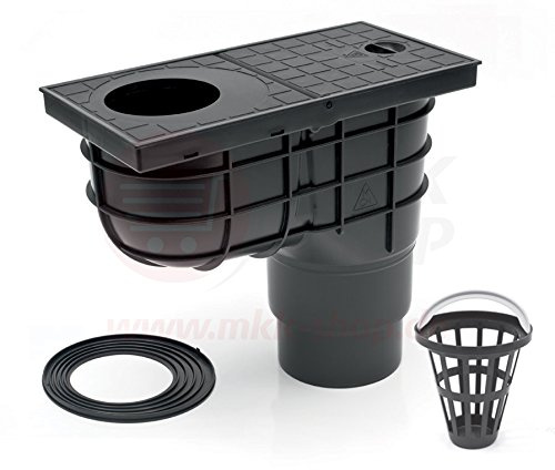 Senkrechter Regensinkkasten schwarz mehrstufig Ø 110/125 mm - 275 mm Einbautiefe (MKK325S) Rückstauklappe Rückstauverschluß Geruchsklappe Regenrohrablauf Dachrinnenablauf Sieb