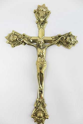 Smart dekoration, väggkrucifix polerad mässing, krucifix för vägghängning, väggkors Jesus Jesu på korset i guld – färger gyllene gyllene