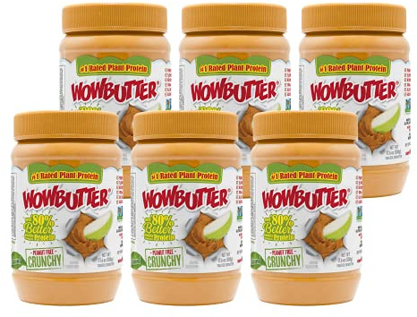 WOWBUTTER - Crunchy Soy Spread - Peanut Free, Tree Nut Free - Vegan Plant Protein - Gluten Free - Non-GMO - 1.1lb (Pack of 6)