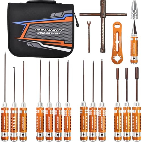 Serpent Toolset for onroad (17pcs) RC Tool Kit, Allen Wrench, Flat Head Screwdriver, Ball Driver HEX Wrench NUT Driver, Turnbuckle Wrench, Body Reamer, Exhaust Spring/Caster Clip Remover