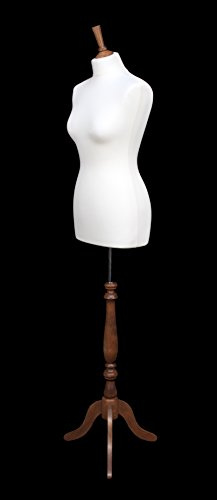 DELUXE Size 14/16 Female Dressmaking Dummy Tailors Bust Mannequin CREAM Jersey INDIAN ROSE WOOD Tripod Stand