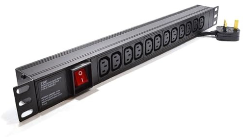 kenable PDU Power Distribution Unit 12 Way IEC C13 Sockets Horizontal Rack Mount UK Plug 3000W 13A 1.8m Cable Black