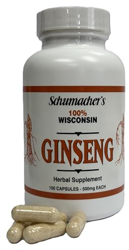 American Ginseng Capsules, 100% Pure Wisconsin Ginseng, 500mg, 100 Capsules - BEST Ginseng Supplement, Pure Potent Wisconsin Ginseng Roots by Schumacher Ginseng by Schumacher Ginseng