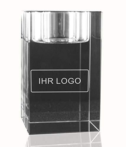 VIP-LASER 2D Gravur Glas Kristall Teelichthalter Teelicht Halter mit Deinem Firmenlogo Unternehmenslogo graviert. Dein Wunschfoto für die Ewigkeit Mitten in Glas!