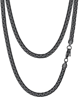 PROSTEEL Collana catena scatola piatta 60 cm larghezza 6 mm nero acciaio inossidabile placcato metallo nero grande robusta