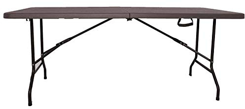 XONE Tavolo Pieghevole Stampo Legno Dark con Struttura in Metallo e Piano in Resina, Dimensioni Tavolo 180x75,5x74cm, per Interni e Giardino
