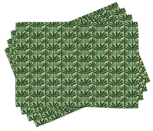 ABAKUHAUS Banana Leaf Place Mats Set of 4, Windmill Palm Trees, Washable Fabric Placemats for Dining Room Kitchen Table Decor, Pale Yellow Jade Green