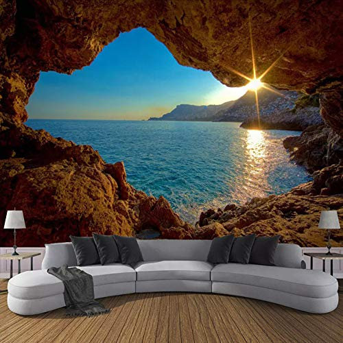 Papier Peint Intissé Photo Mural Décoration Murale Poster Tableaux Muraux Grotte 3D Lever Du Soleil Bord De Mer Nature Paysage Chambre À Coucher Salon Tv Fond Décoration De La Maison 400Cm X 280Cm