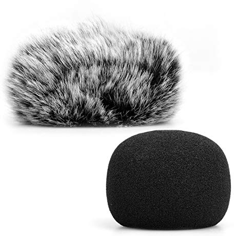 ChromLives Mikrofon-Windschutzscheibe, Pelz-Windschutzscheiben-Muff Windschutz + Schaummikrofon-Windschutzscheibenabdeckung Kompatibel mit Zoom H1 H1n Apogee Mic und mehr, Furry & Foam 2Pack