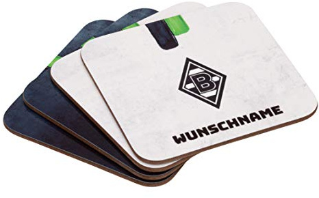 Borussia Mönchengladbach 4er-Set Untersetzer personalisierbar | Offizieller Fanartikel Fohlenshop | Individuell gestaltbare Fan-Untersetzer | Perfekt für Zuhause & als Geschenk