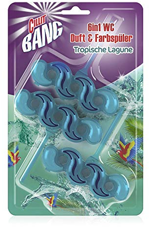 Cillit Bang 6in1 WC Türkisspüler Tropische Lagune – Färbt das Toilettenwasser Türkis – Eine saubere, frische Toilette mit jedem Spülgang – 1 x 3 WC Spüler