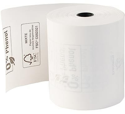 Exacompta 43818E - Lote de 30 rollos de papel térmico (1 capa, ancho: 80 mm, longitud: 76 m, diámetro del núcleo: 12 mm, 55 g/m², parte trasera impresa, para caja registradora, sin fenol)