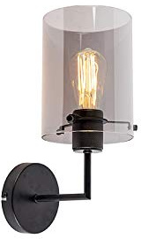 Qazqa Design Wandleuchte mit Glas, Wandlampe - Dome - Schwarz mit Rauchglas, max. 40W, Geeignet für LED, 15cm, Ideal als Flur, Schlafzimmerlampe und Wohnzimmerlampe