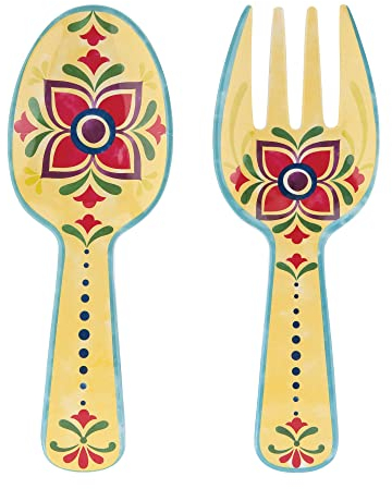 Supreme Housewares 2-Piece 10.75 Inch Melamine Salad Server Serving Utensil Set Includes Salad Spoon and Salad Fork (Fiesta Floral)