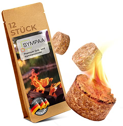 SYMPAA Encendedor de chimenea, encendedor ecológico, extra fuerte de 15 minutos de combustión, encendedor de barbacoa de calidad sostenible fabricado con materias primas naturales en Alemania
