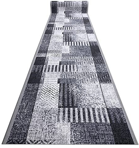 rugsx Antirutsch Teppichläufer Essenza - moderner Kurzflor für Küche, Flur & Wohnzimmer, Meterware, grau 67x330 cm