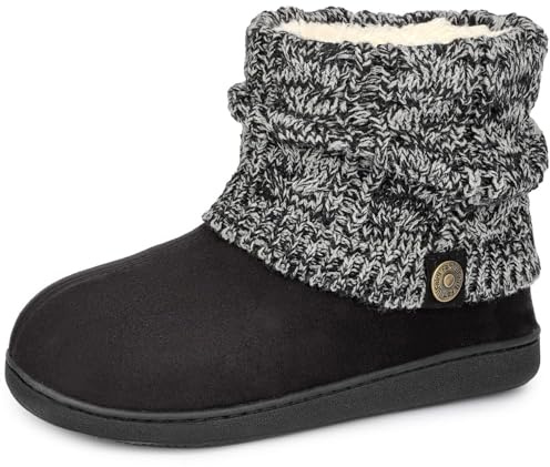 FamilyFairy Women's Slippers Boots Warm Winter Memory Foam, Black 7-8